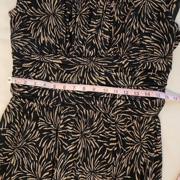 Coldwater Creek Dress Fit & Flare Cap Sleeve Black Tan Print Size 16 - Picture 6 of 7